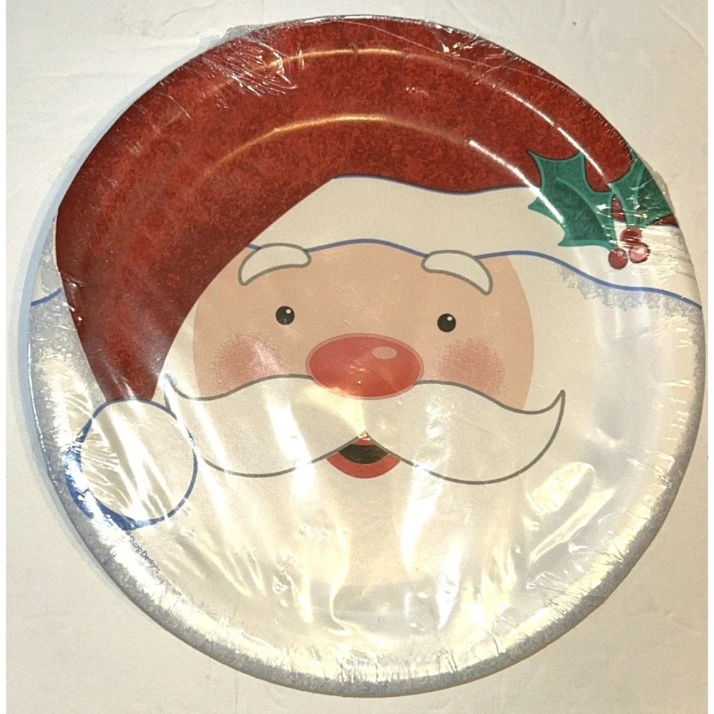 30 Christmas paper plates joyful Santa 8 3/4‎ inch (Lot Of 3)